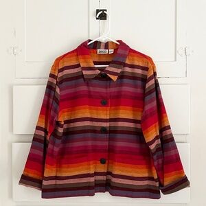 Chico’s Striped Woven Cotton Jacket Colorful Button Front M